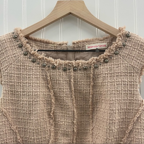 Rebecca Taylor Taupe Tweed Stud Embellished Sleeveless Peplum Top Sz 4 - Picture 3 of 8